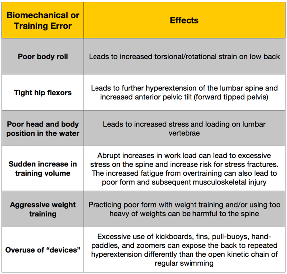 Factors for Lower Back Pain in Swimmers